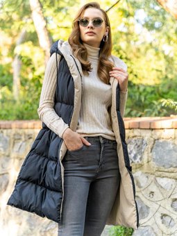 Kapüşonlu Çift Taraflı Şişme Yelek Siyah Taş 8191