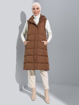 Kapüşonlu Fermuar Kapamalı Çift Taraflı Şişme Taba Yelek