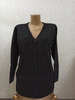 Düğmeli Cepli Desenli Kışlık Yün Anne Hırka