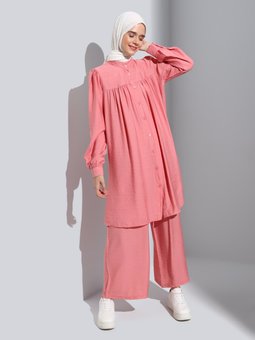 Ayrobin Düğmeli Salaş İkili Gül Kurusu Takım