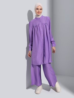 Ayrobin Düğmeli Salaş İkili Lila Takım