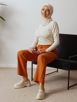 Krep Pile Detaylı Kumaş Taba Pantolon