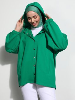 Kapüşonlu Çıtçıtlı Kap Orman Yeşili