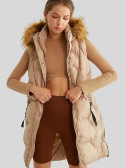 Camel Cebi Fermuarlı Kürklü Şişme Yelek