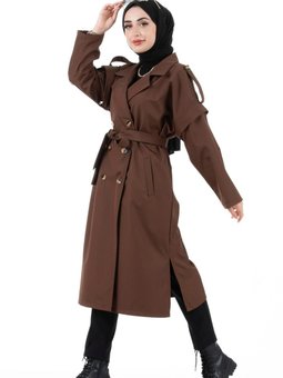 Kolu Fermuarlı Trençkot Kahverengi