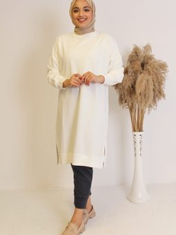 Uzun Beyaz Sweatshirt