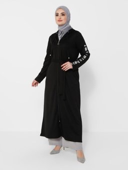 Kuşaklı Payet Detaylı Kap Siyah