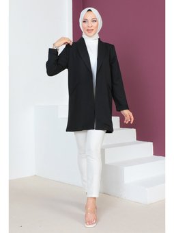 Kruvaze Yaka Siyah Ceket