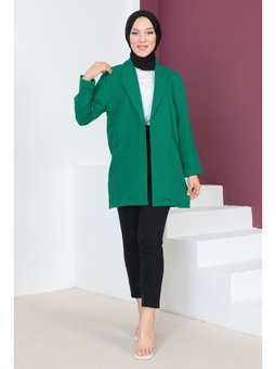 Kruvaze Yaka Zümrüt Ceket Yeşili