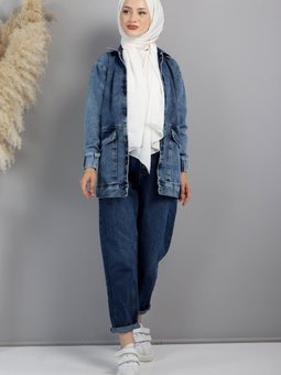 Önü Cepli Kot Ceket Tsd220707 Mavi