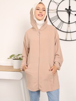 Kanguru Cepli Kapşonlu Tas Rengi Hırka