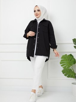 Doğal Kumaşlı Cep Detaylı Ceket Siyah