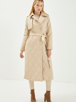 Kapitone Desenli Taş Deri Trençkot 13329