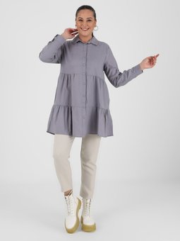 Büyük Beden Boydan Düğmeli Çan Çiçeği Tunik