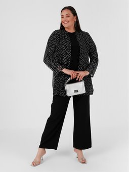 Büyük Beden Tül Detaylı Siyah Tunik