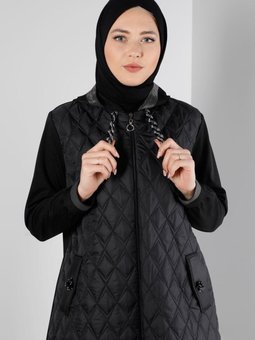 Kapüşonu Taş Detaylı Kapitone Giy Çık 20328