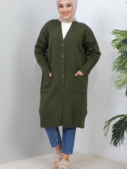 2446 Uzun Triko Hırka Haki