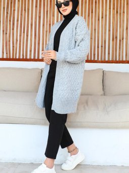 370 Desenli Triko Hırka Gri