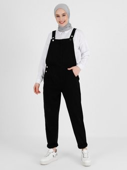 Doğal Kumaşlı Salopet Kot Tulum Black
