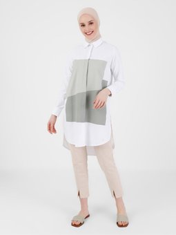 Kekik Pelikan Renk Bloklu Poplin Tunik