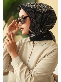 Etnik Desen Soft Siyah Eşarp