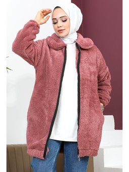 Fermuarlı Peluş Pudra Hırka