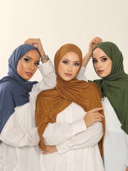 3'lü Avantaj Seti Luxury Penye İndigo Hardal Yeşil Şal