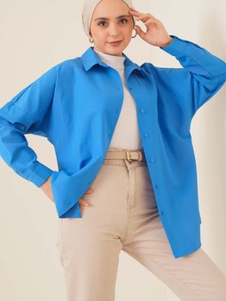 103901 Oversize Basic Gömlek Saks Mavisi