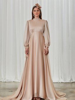 Vizon Şifon Kuyruklu Abiye Elbise