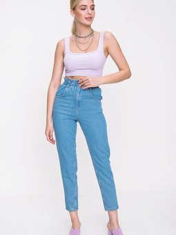 Açık Mavi Bel Büzgü Lastikli Jean Pantolon