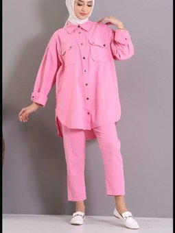 Çift Cepli Çıtçıtlı Oversize Gabardin Gömlek