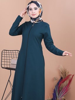 Cepli Fermuarlı Ferace Zümrüt Yeşili