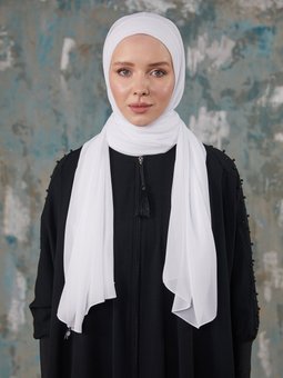 Boyunlu Boneli Şifon Beyaz Şal