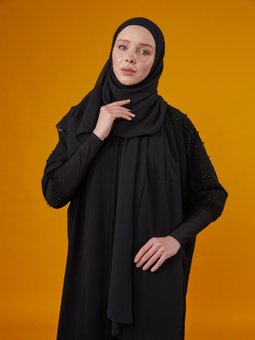 Boyunlu Boneli Şifon Siyah Şal