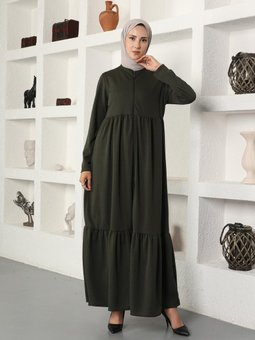 Boydan Fermuarlı Ferace Haki 695