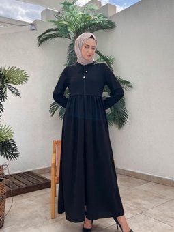 Boydan Fermuarlı Ferace Siyah 569b