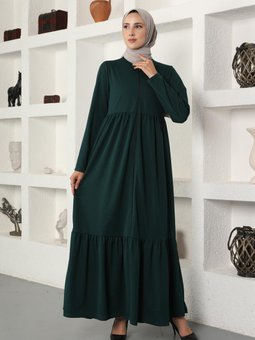 Boydan Fermuarlı Ferace Zümrüt 695