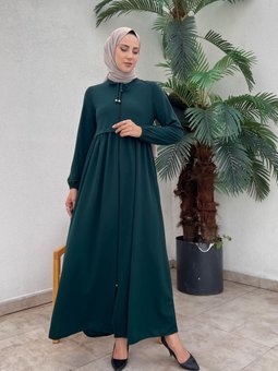 Boydan Fermuarlı Ferace Zümrüt Yeşili 569b