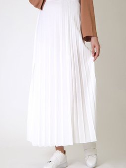 Beyaz Piliseli Uzun Etek Me000129