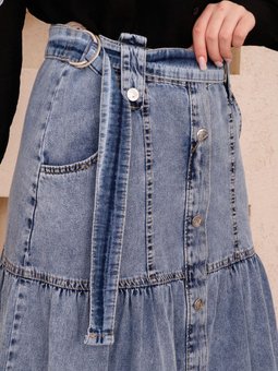 Önden Düğmeli Kot Etek