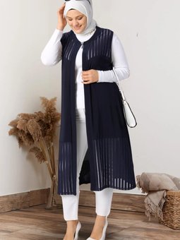 Kadin Buyuk Beden Yelek Anne Uzun Ve Tasli Lacivert