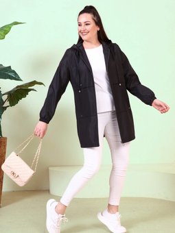 Kadin Tesettur Giyim Buyuk Beden Mevsimlik Spor Trenckot Siyah