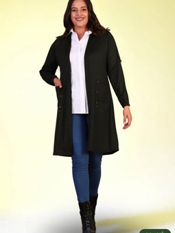 Kadin Tesettur Petek Kumas Uzun Hırka Kolları Dugmeli Haki