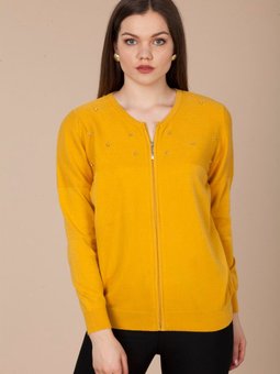 Women Fermuarlı Hırka Safran 20 563