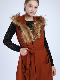 Women Kürk Detaylı Yelek Kiremit 21 1283