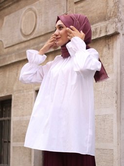 Beyaz Carleen Marul Kol Gömlek