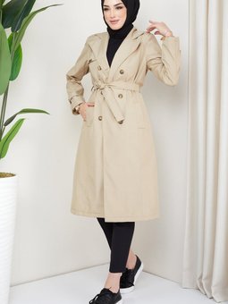 Kuşaklı Trençkot Bej Hm2110