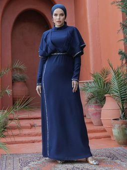 Lotus Krep Abiye Elbise Lacivert