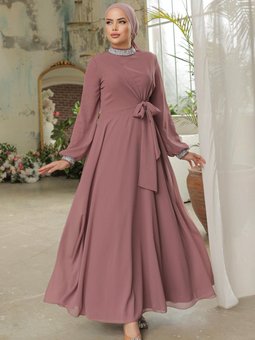 Papya Şifon Abiye Elbise Gül Kurusu