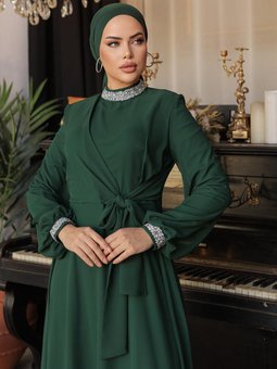 Papya Şifon Abiye Elbise Zümrüt Yeşili